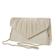 Pleated V-Flap Satin Clutch - Champagne - Front