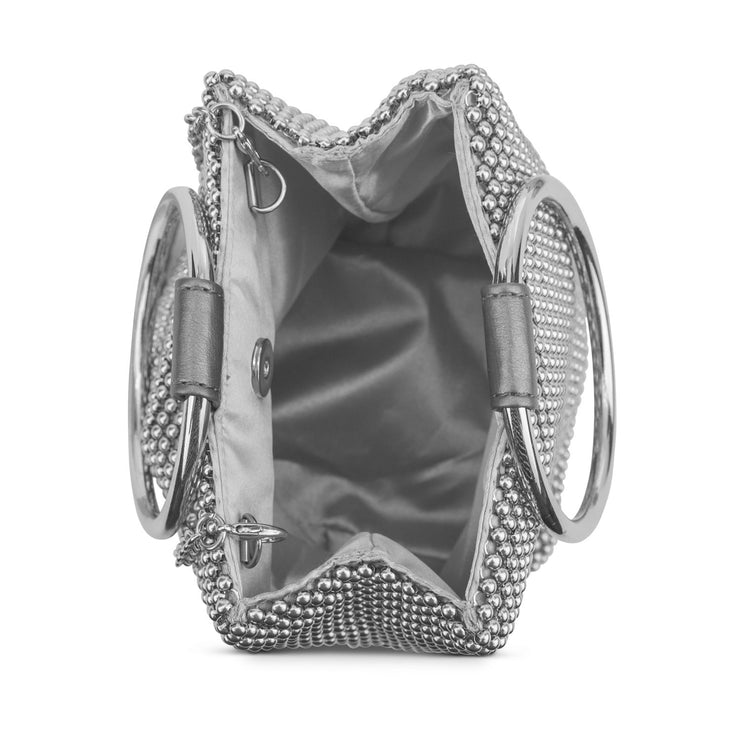 Gwen Ball Mesh Pouch - Evening Bags - Prom Pouch - Wedding Pouch - Jessica McClintock - Silver