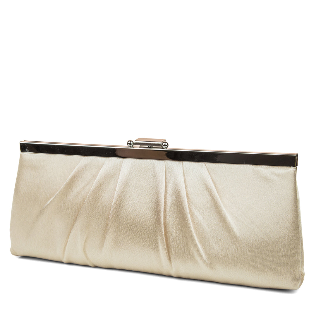 Jessica McClintock Silver Blaire top Satin Clutch Evening Bag with Silver Tone Chain