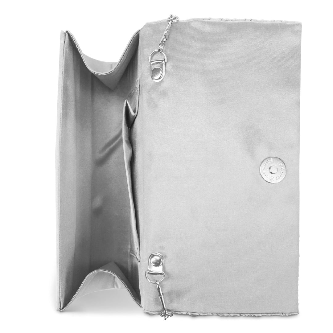 Girly Handbags Women Pleated Satin Clutch Bag, White Girly Handbags Women Pleated Satin Clutch Bag, White